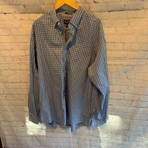 Eddie Bauer Tall Blue Plaid Wrinkle Resistant Relaxed Fit Button Down Shirt LT